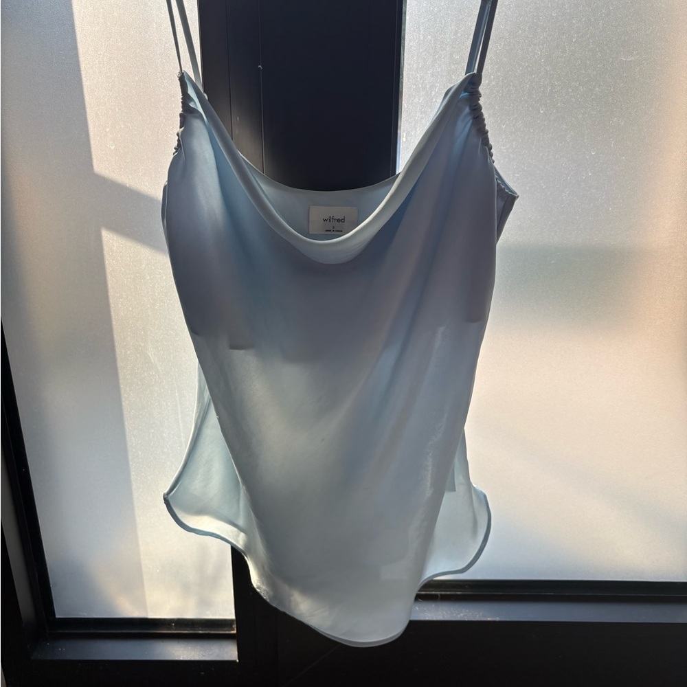 Aritzia Sleek White Satin Cowl Neck Top